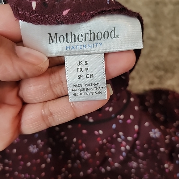 Maternity top short sleeve Burgendy print self tie back zip "Motherhood" Small - Picture 7 of 10